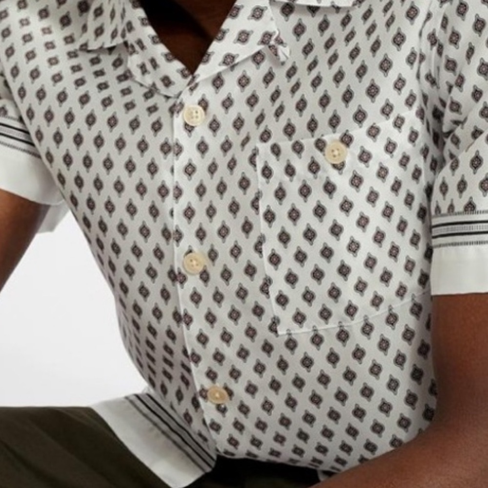 Ted Baler Men's White Patterned Short Sleeve Shirt 4 Large